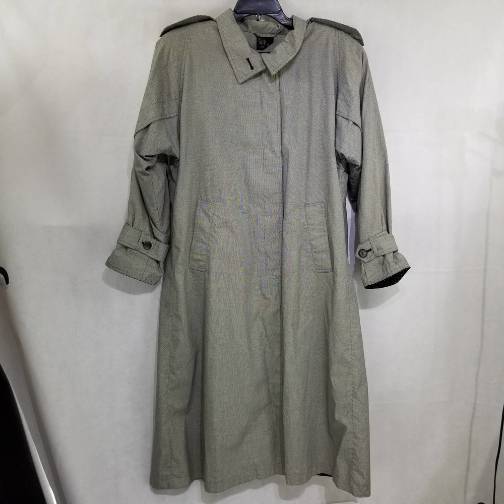 British Mist Trench Coat Gray Black Zip Out Lining Size 7/8 No Belt